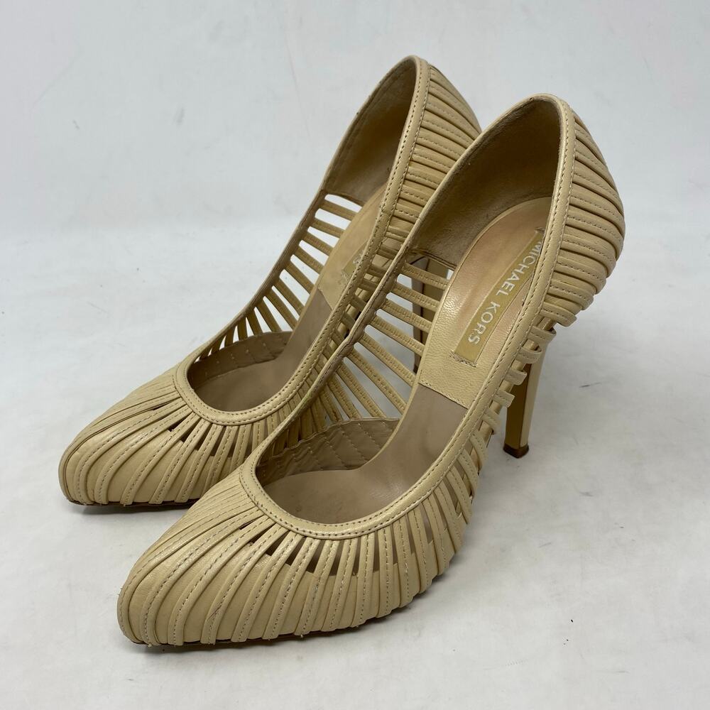 Michael Kors Made In Italy Beige Cutout Leather Stiletto Heels Size 7